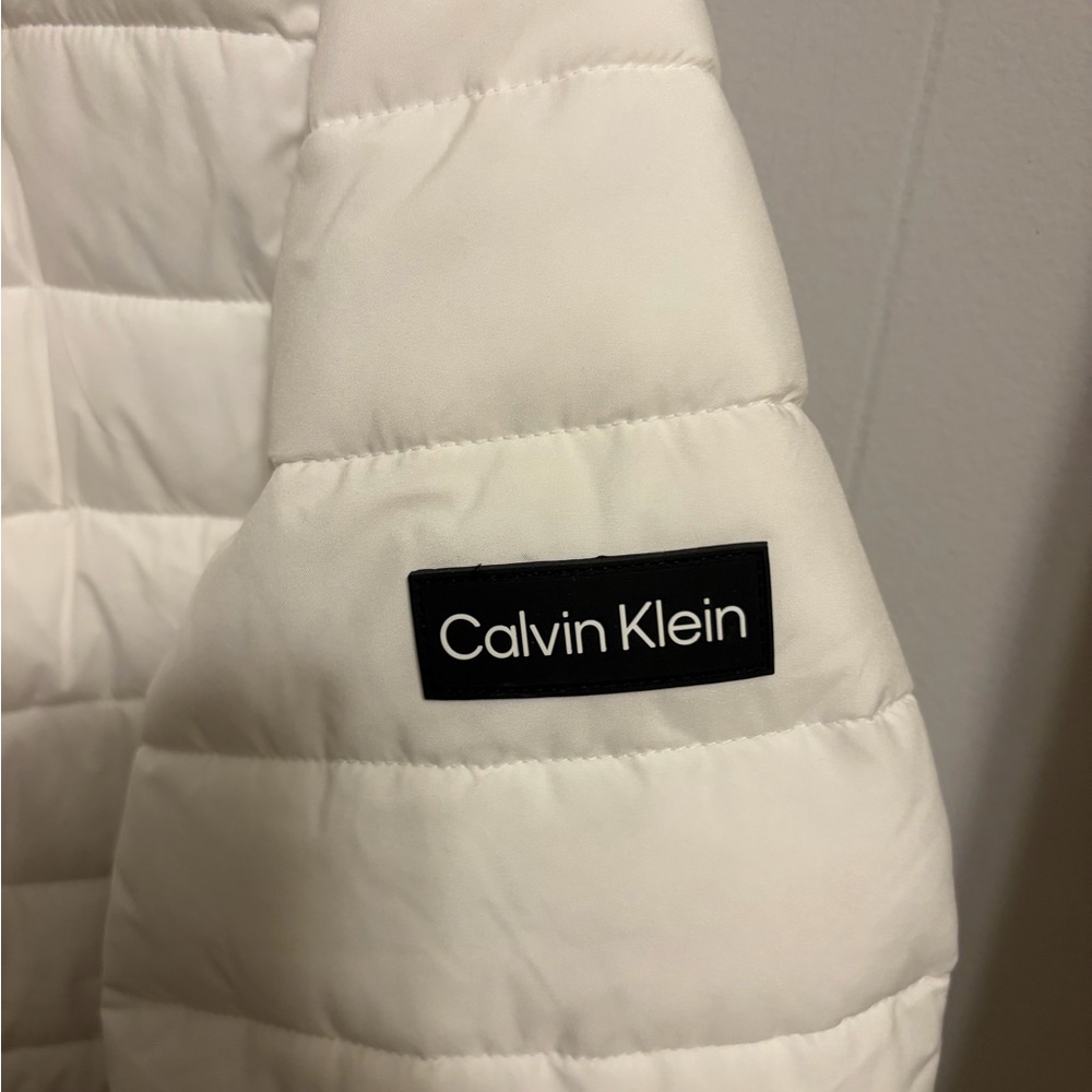 Calvin Klein White with Black Accent Quilted Jacket Midi - Picture 3 of 9